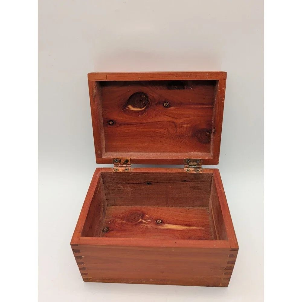 Vintage Cedar Wooden Hinged Recipe Index File Trinket Box